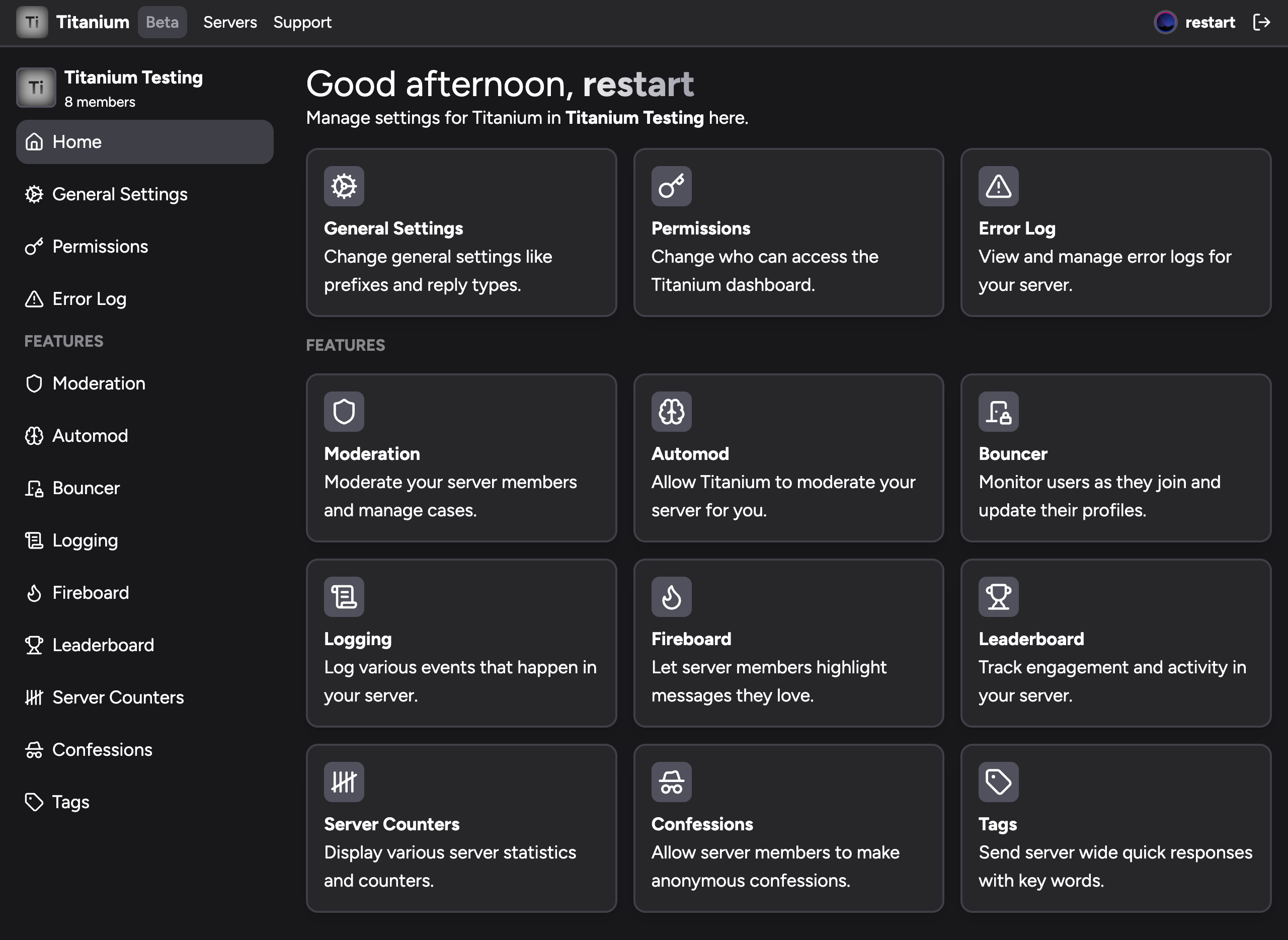 Titanium Dashboard's home page